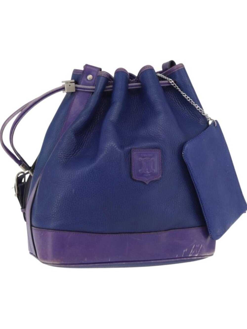 CELINE Shoulder Bag Leather Blue Silver